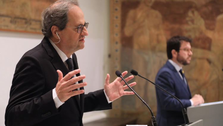 El president Quim Torra i el vicepresident Pere Aragonès compareixen conjuntament en roda de premsa. Agència Catalana de Notícies