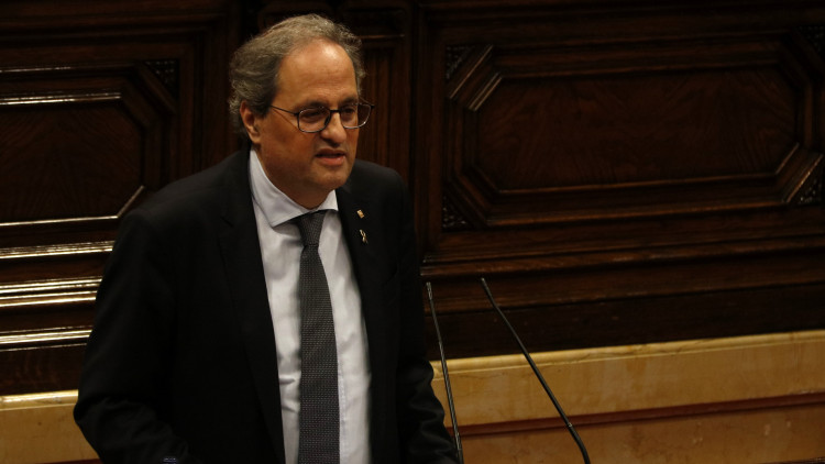 El president de la Generalitat, Quim Torra, intervé al ple monogràfic sobre la monarquia espanyola. Imatge del 7 d'agost de 2020.. ACN