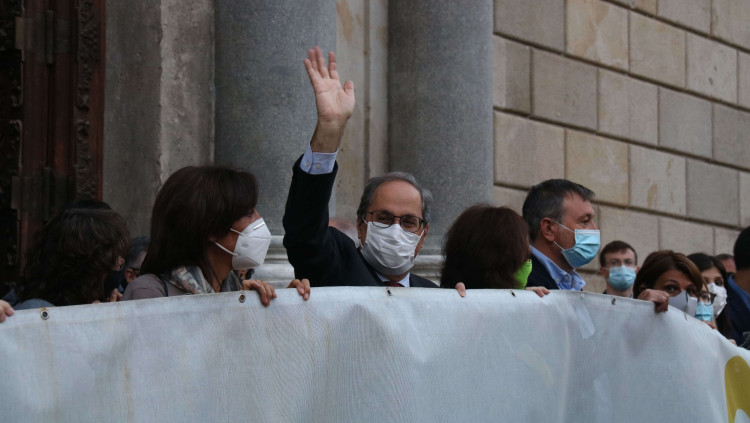 El president Torra, a la plaça Sant Jaume. Agència Catalana de Notícies