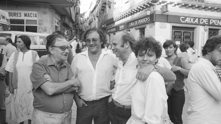Hermann Bonnín i Sabine Dufrenoy amb Joan Brossa i Carles Santos al Fira Tàrrega, 1983. Pau Barceló