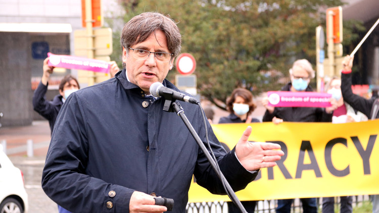 El president Puigdemont participa en l'acte de commemoració del tercer aniversari del referèndum de l'1 d'octubre a Brussel·les. Agència Catalana de Notícies