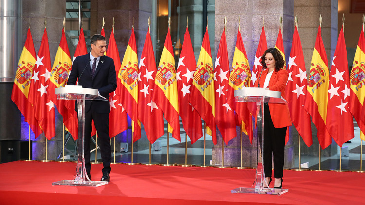 Pedro Sánchez i Isabel Díaz Ayuso en una compareixença conjunta. Agència Catalana de Notícies