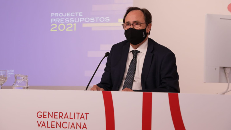 El conseller d'Hisenda, Vicent Soler, en la presentació del projecte de comptes per a l'any 2021| GVA