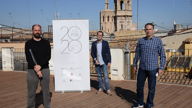 Àlex Matas (Assaig), Jordi Valls (Poesia) i Ramon Ramon (Narrativa), tres dels quatre guanyadors dels 49 Premis Octubre. Prats i Camps