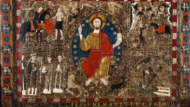 L'antependi de Sant Martí, propietat de The Walters Art Museum de Baltimore, amb el text reconstruït pels paleògrafs (a sota, en groc). The Walters Art Museum
