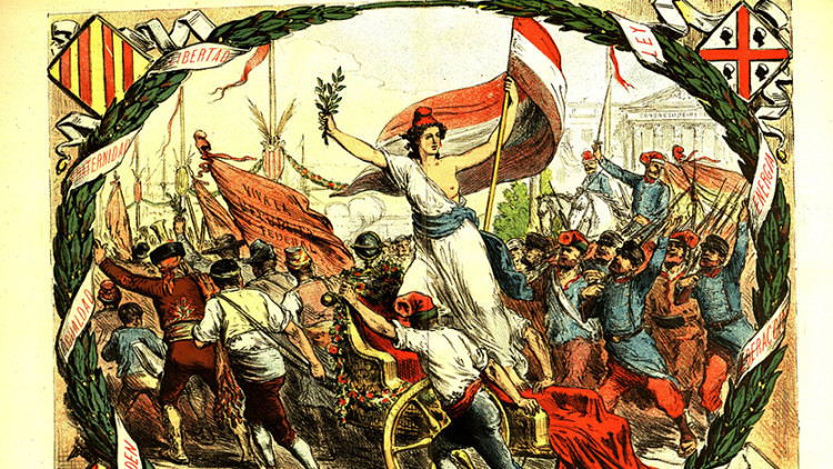 A Tortosa, els dies 18 i 19 de maig de 1869 es reuniren els republicans federalistes dels Països Catalans i Aragó. Rescataren la vella Confederació de catalans i aragonesos del passat i la posaren al servei de la causa republicana. Objectiu: la República Federal. Als quatre cantons de la imatge, els escuts del Principat de Catalunya, València, Aragó (la creu d'Alcoraç) i les Illes.