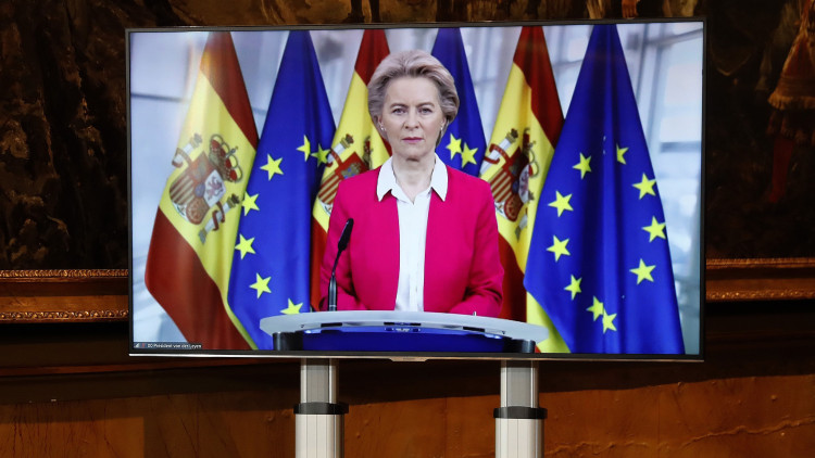 Ursula von der Leyen durant la seua participació en la conferència de presidents on es va abordar el fons de reconstrucció europeu. Europa Press