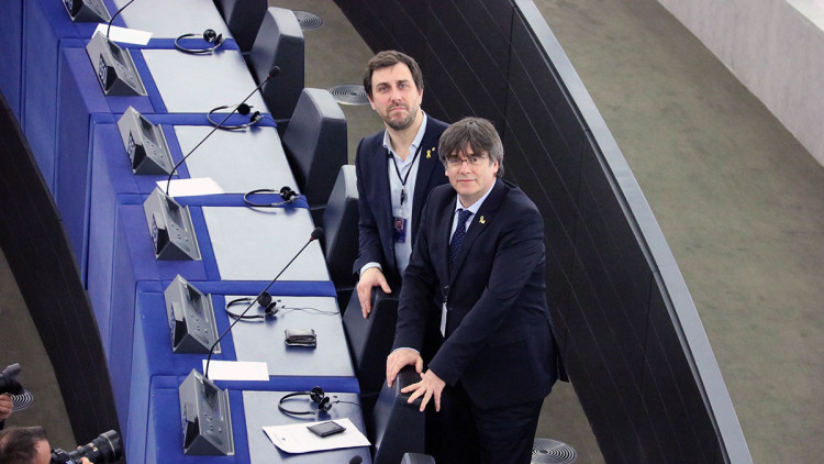 Carles Puigdemont i Toni Comín al Parlament Europeu. Agència Catalana de Notícies