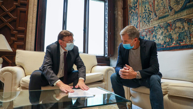 Ximo Puig i Toni Cantó, a la reunió mantinguda el 19 d’octubre, en què el líder valencià de Ciutadans li va exposar els requisits del seu partit per votar a favor dels pressupostos del Botànic.. Europa Press