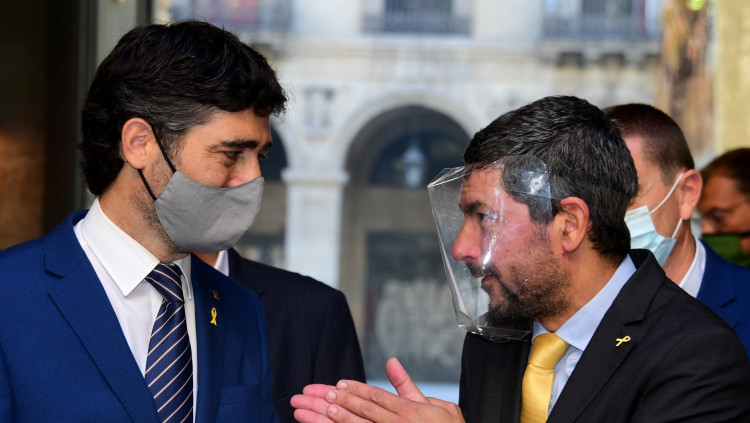 El president de la Cambra, Joan Canadell, i del conseller de Polítiques Digitals, Jordi Puigneró, el 23 de setembre del 2020. Agència Catalana de Notícies