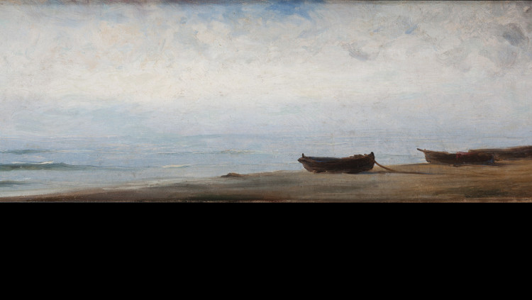 Platja amb barques pintura de Modest Uregll 1890. Fundació Rafael Masó de Girona