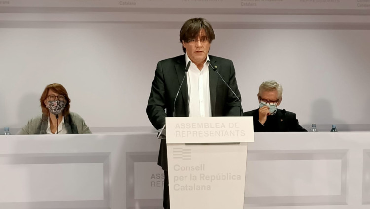 El president Carles Puigdemont, durant l'acte del Consell per la República a Brussel·les. Agència Catalana de Notícies