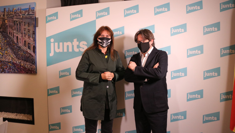 El president Puigdemont i la presidenciable de Junts per Catalunya, Laura Borràs. Agència Catalana de Notícies