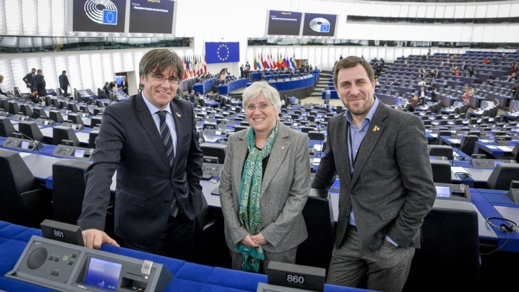 Carles Puigdemont, Clara Ponsatí i Toni Comín al Parlament Europeu. Europa Press