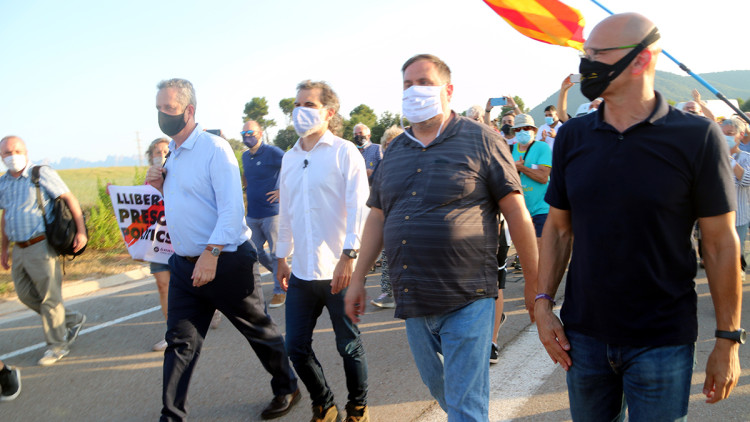 Pla general dels presos independentistes abans d'entrar a Lledoners el 28 de juliol de 2020. Agència Catalana de Notícies